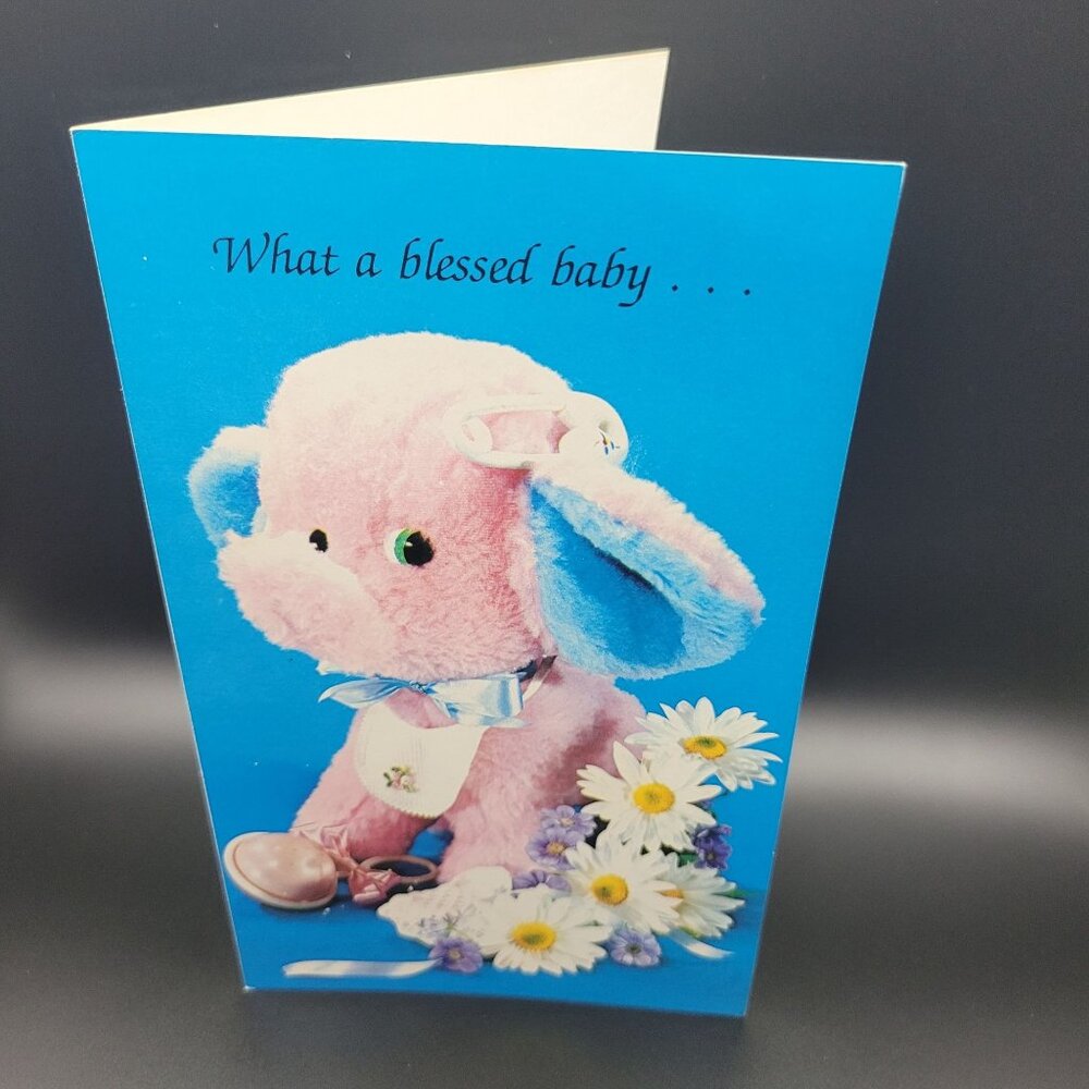 Vintage Sunshine Line Baby Congratulations Card Parents Baby Stuffed Toy Flowers
